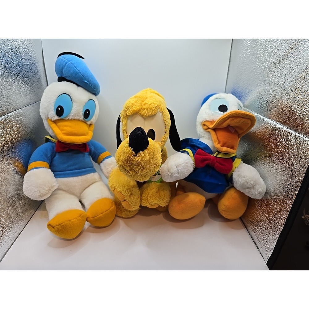 Vintage Lot Of 3 Disney Knickerbocker Donald Duck Stuffed Animal Plush Toy Pluto